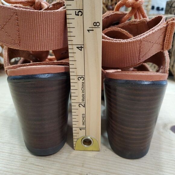 Sorel Nadia Womens 7 Teak Brown Suede Lace Up Sandals Shoes Block Heel - Picture 8 of 12